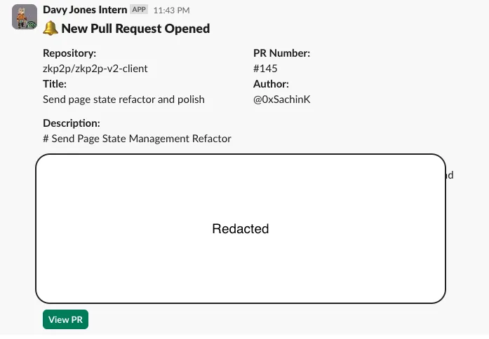 GitHub webhook integration showing PR events