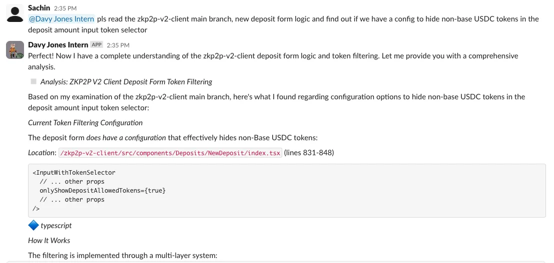 Intern providing real-time development assistance