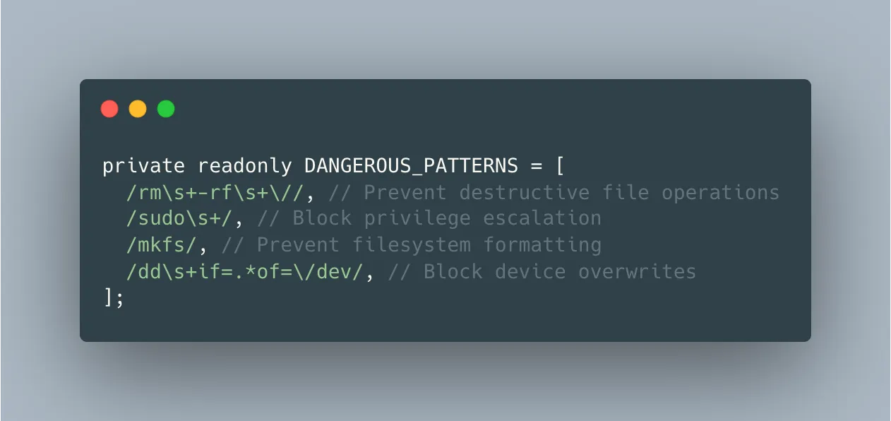 Dangerous pattern detection security implementation