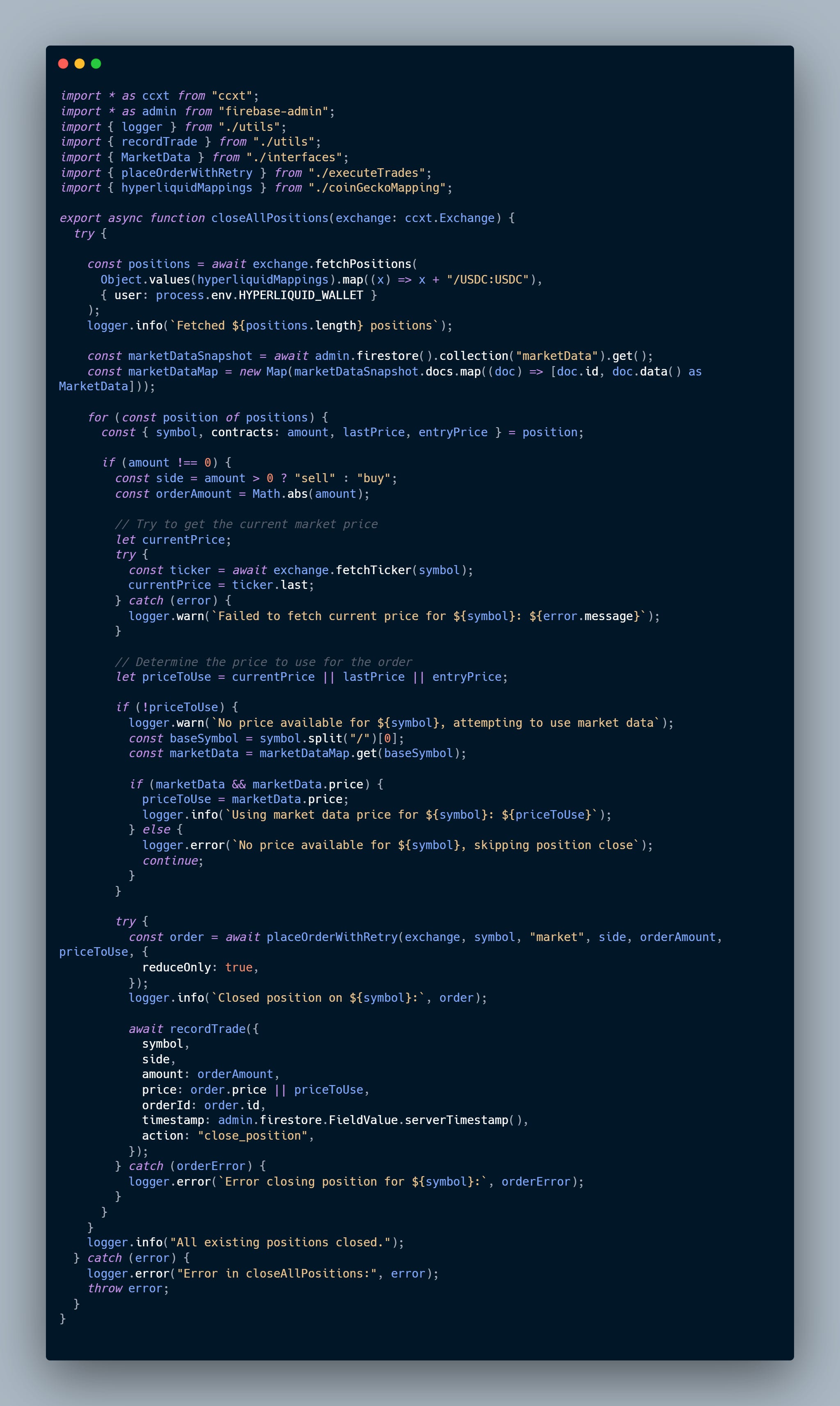 Position Closure Function Code